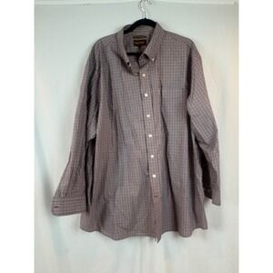 Oak Hill Mens 3XL Button Down Shirt Wrinkle Free Cool & Dry Burgundy Plaid Check